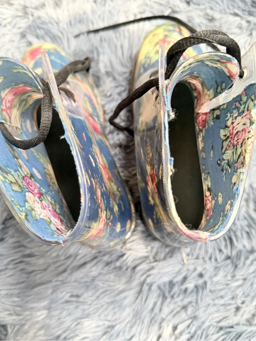 Navy Floral Lace-Up Rain Boots for Big Girls size 6 moody romantic grunge chic